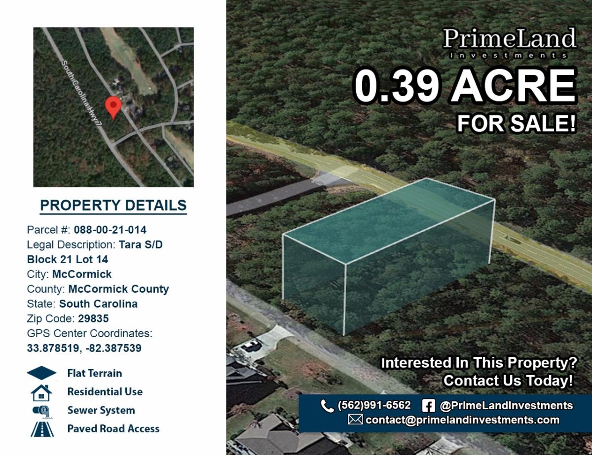 0.39 Acres for Sale in Mccormick, SC